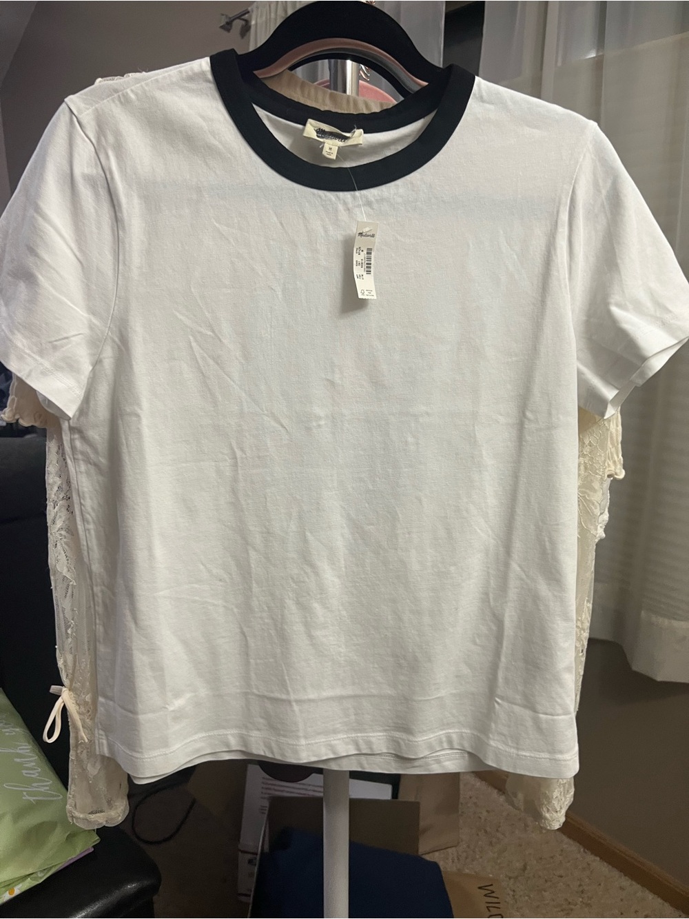 Madewell White Tee with Black Ringer Collar
